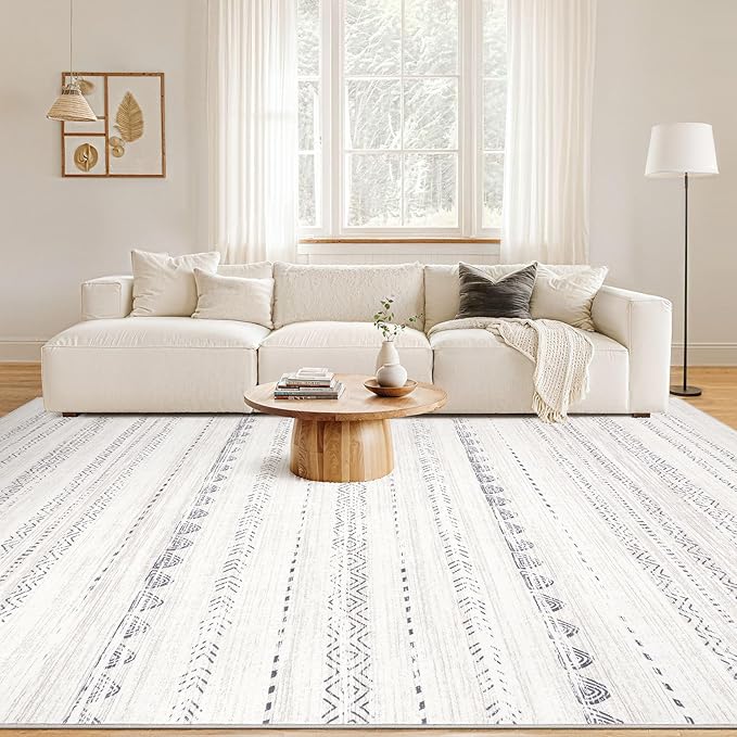 Nakagishi 5x8 Area Rug Living Room: Washable Boho Large Neutral Soft Farmhouse - Image 4