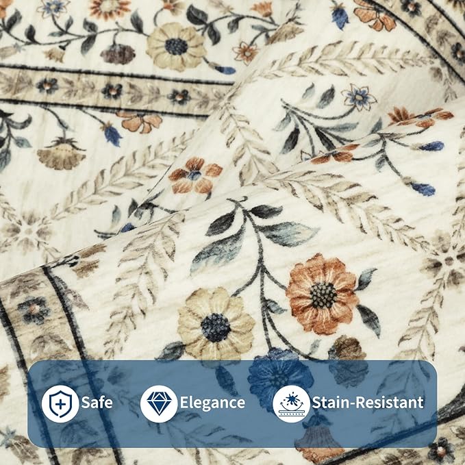 6x9 Machine Washable Area Rugs for Living Room Floral Stain Resistant Soft - Image 5