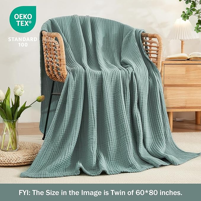 EMME Cotton Throw Blanket for Couch Soft Muslin Blankets 50"x60" Lightweight - Image 4