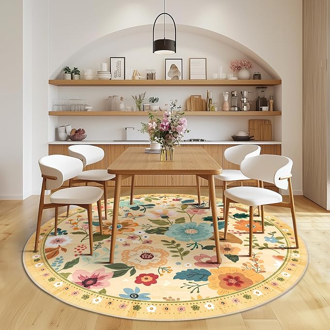 RELEANY Floral Nursery 6ft Area Rugs Washable Print Boho Cute Carpet Non Slip - Image 9