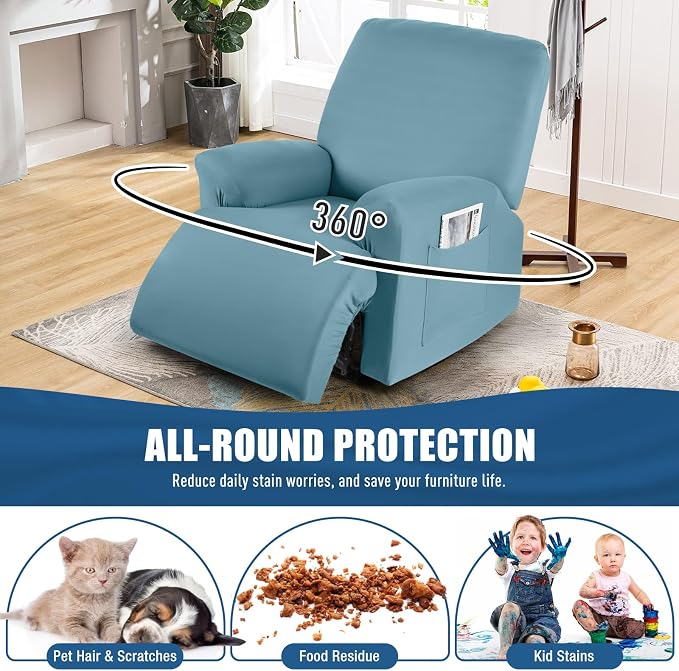 TAOCOCO Stretch Recliner Chair Covers 3-Pieces Solid Furniture Covers Recliner - Image 4