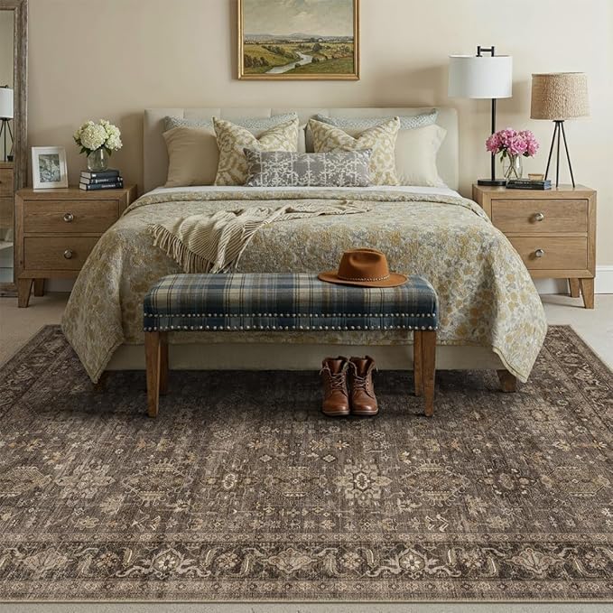 8x10 Washable Area Rug for Living Room Bedroom Vintage Brown Non Slip Carpet - Image 4