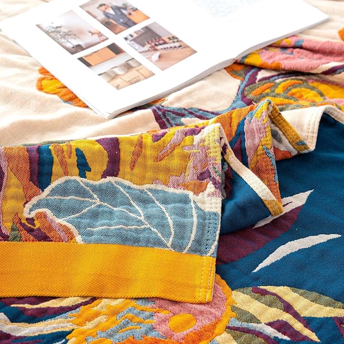 MSGKV Boho Throw Blanket Queen Size 90"x90" Cotton Blanket - Image 9