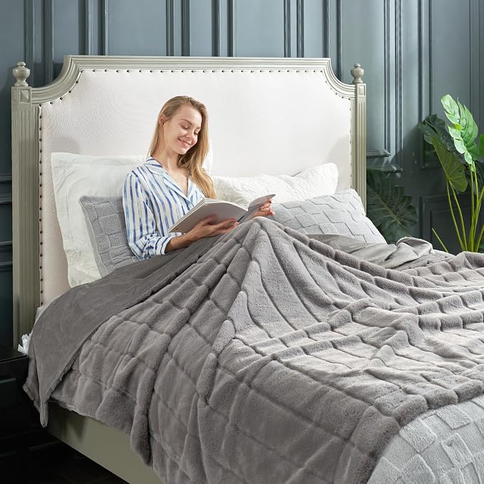 Cozy Bliss Deluxe Sheared Rabbit Faux Fur Throw Blanket, Soft Fuzzy High-Low - Image 3