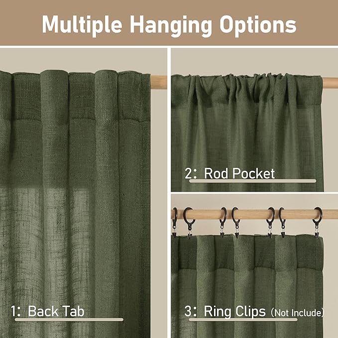LAMIT Light Filtering Linen Curtains 68 inch - Image 2
