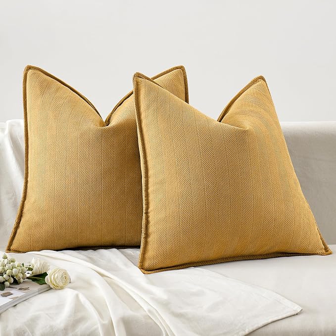 MIULEE Pack of 2 Gold Decorative Pillow Covers 18x18 Inch Soft Chenille - Image 5