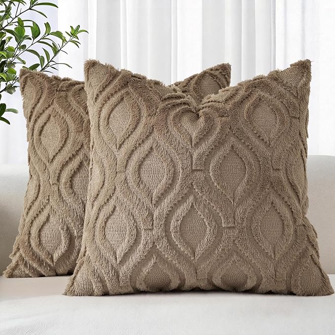 decorUhome Throw Pillow Covers 20x20 Inch Set of 2, Soft Plush Faux Wool Light by decorUhome