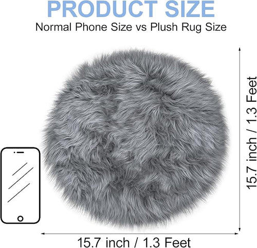 15.7 Inch Grey Mini Round Faux Fur Sheepskin Rugs Small Fluffy Circle Rug - Image 2