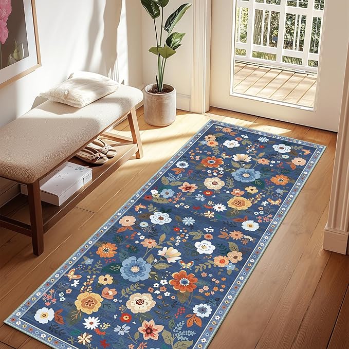 RELEANY Floral Nursery 2x6 Area Rugs Washable Print Boho Cute Carpet Non Slip by RELEANY