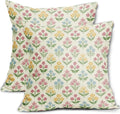 Spring Floral Block Print Pillow Covers 24x24 Inch Set of 2, Easter Decoration by Sivirary