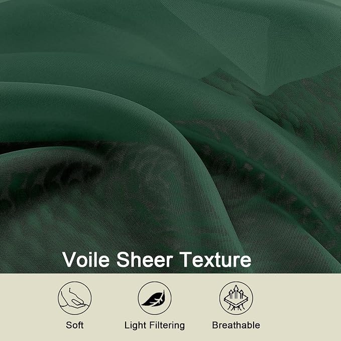 Hunter Green Valances for Windows, Sheer Curtains 14 Inch Length 2 Pack Kitchen - Image 3