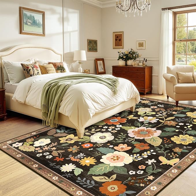 RELEANY Floral Nursery 5x7 Area Rugs Washable Print Boho Cute Carpet Non Slip - Image 6