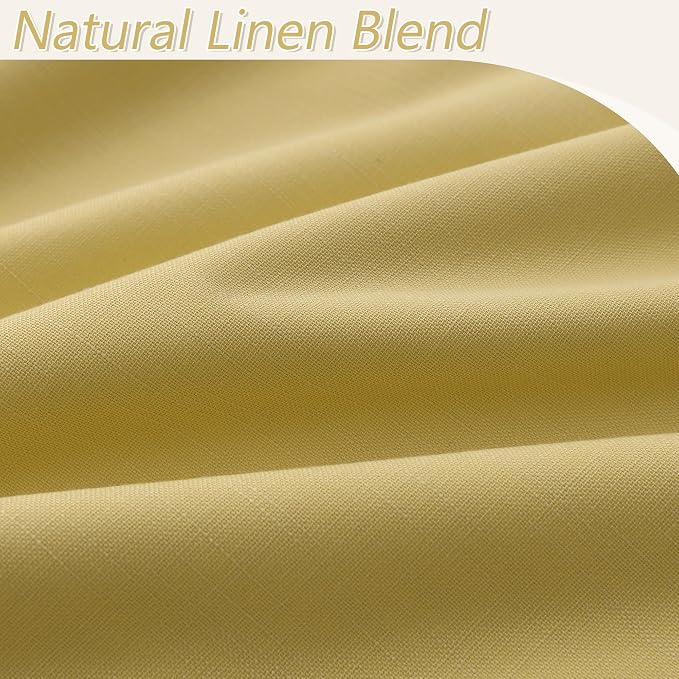 Guken Yellow 100% Blackout Linen Curtains 96 Inch Length 2 Panels Set - Image 4