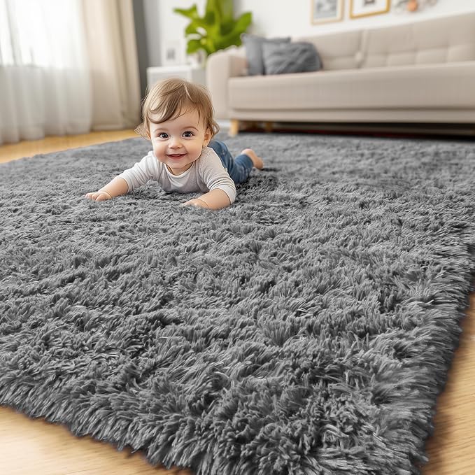 Amdrebio Grey Modern Large Living Room Rugs 6x9, Fluffy Area Rug - Image 8