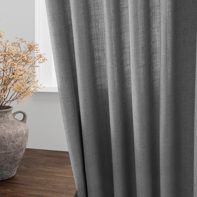 Nanspring Dark Grey Linen Curtains 80 Inches Long - Image 4