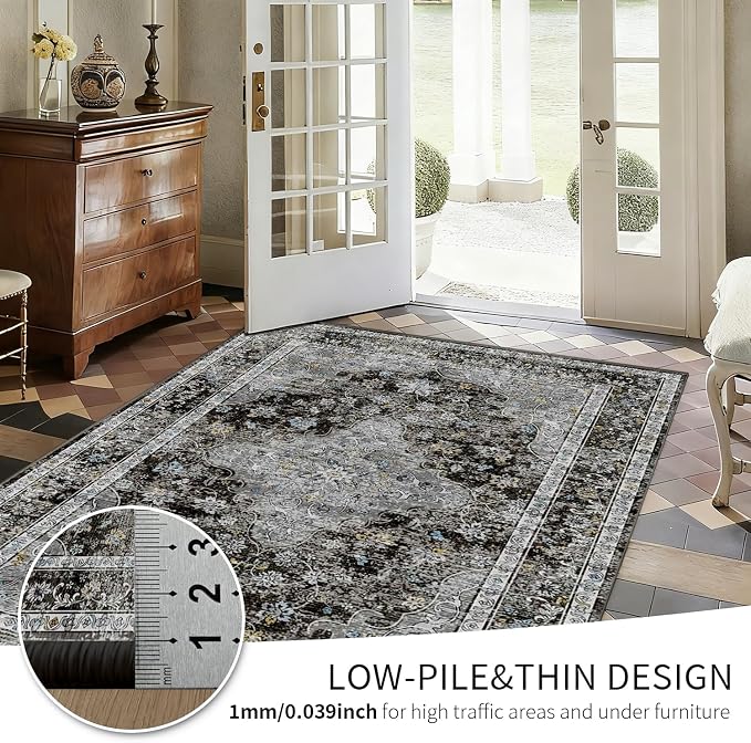 4x6 Area Rugs for Living Room, Small Washable Black Rugs, Entryway Non Slip Rug - Image 7