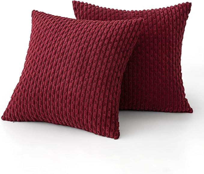 MIULEE Wine Red Throw Pillow Covers Soft Corduroy Decorative Set of 2 Boho - Image 6