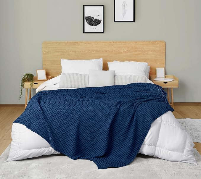 Utopia Bedding Navy 100% Cotton Waffle Blanket 300 GSM Soft Lightweight - Image 8