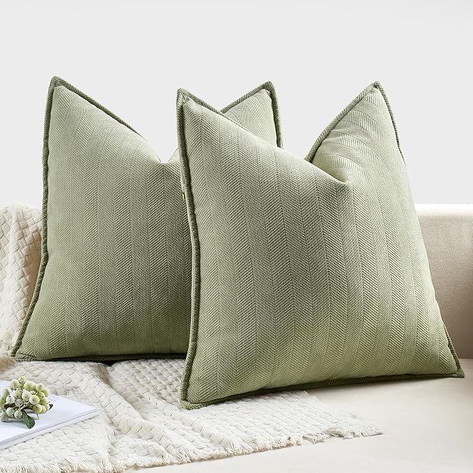 MIULEE Pack of 2 Sage Green Decorative Pillow Covers 18x18 Inch Soft Chenille - Image 6