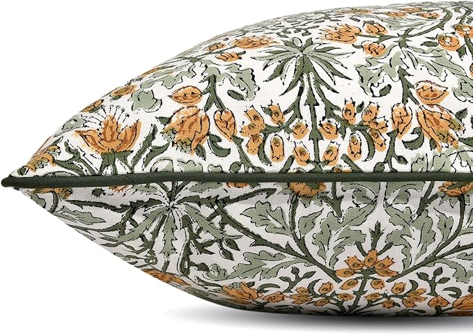 Ridhi Block Print Goldenrod Yellow Pillow Cover 24" x 24" Decorative Couch - Image 4