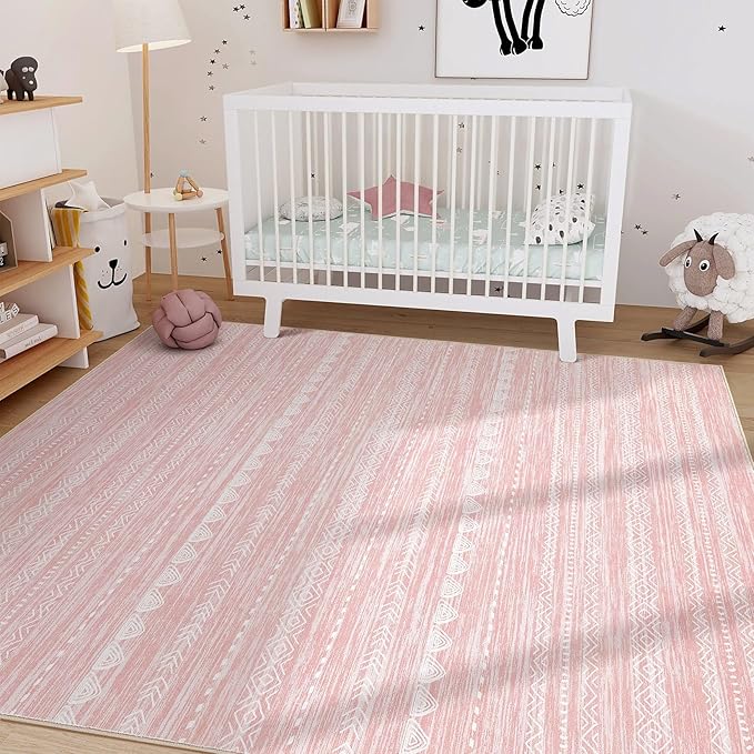 Nakagishi Pink Rugs for Bedroom Girls: 7x10 Washable Boho Large Neutral Cute - Image 5