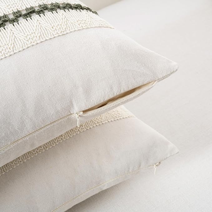 Fancy Homi Set of 1 Boho Olive Green Decorative Throw Pillow Cover 16x16 Inch - Image 3