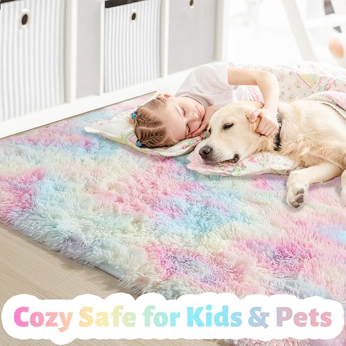 Rainbow Pastel Kids Rugs for Toddler Girls Bedroom, Cute Unicorn Room Decor - Image 2
