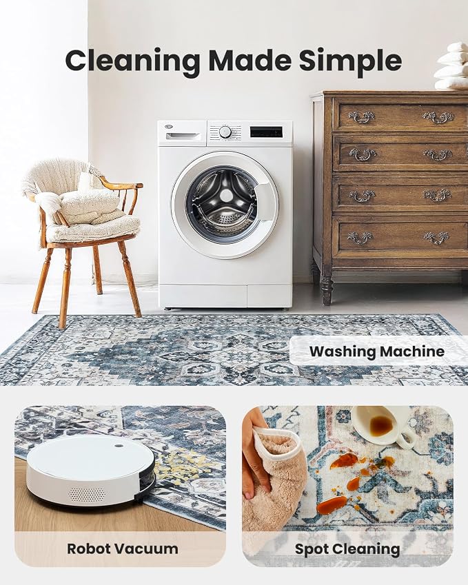 AMADA HOMEFURNISHING 2x4 Washable Area Rug, Low-Profile Entryway Rug - Image 3