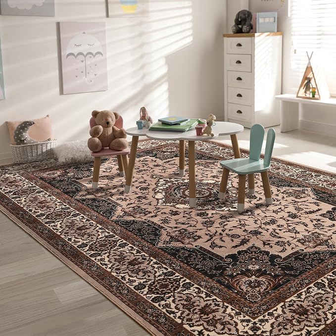 Area Rug for Living Room, 5x7Ft Machine Washable Vintage Brown Rugs for Bedroom - Image 4