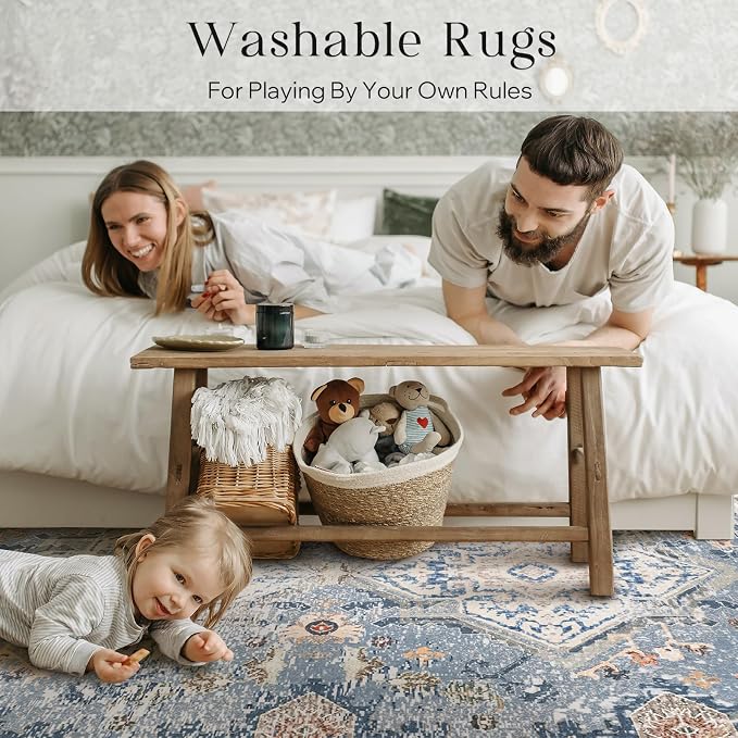 Phantoscope Washable Area Rug 4'x6' Non-Slip, Vintage Neutral Rugs - Image 9