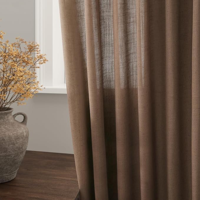 Nanspring Caramel Brown Linen Curtains 63 Inches Length 2 Panels Set - Image 3