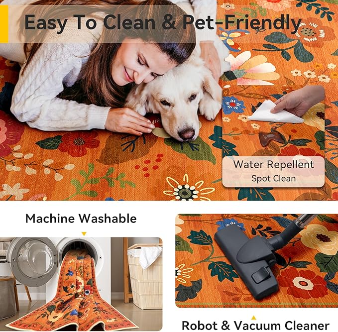 RELEANY Floral Nursery 6x9 Area Rugs Washable Print Boho Cute Carpet Non Slip - Image 4
