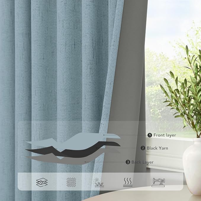 Dusty Stone Blue Completely Blackout Curtains Back Tab Loop Pocket Bedroom - Image 5