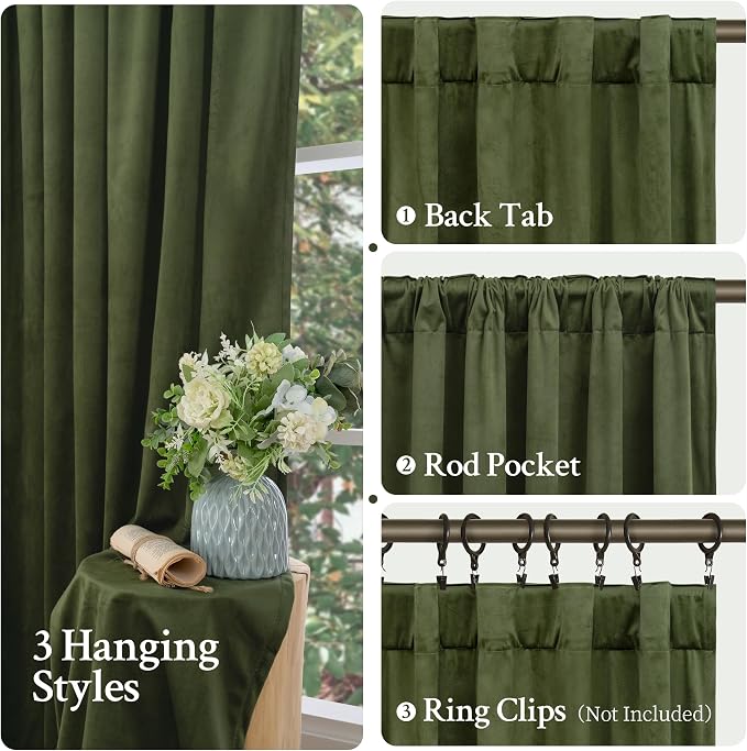 LAMIT Sage Green Velvet Curtains 80 Inch - Image 3