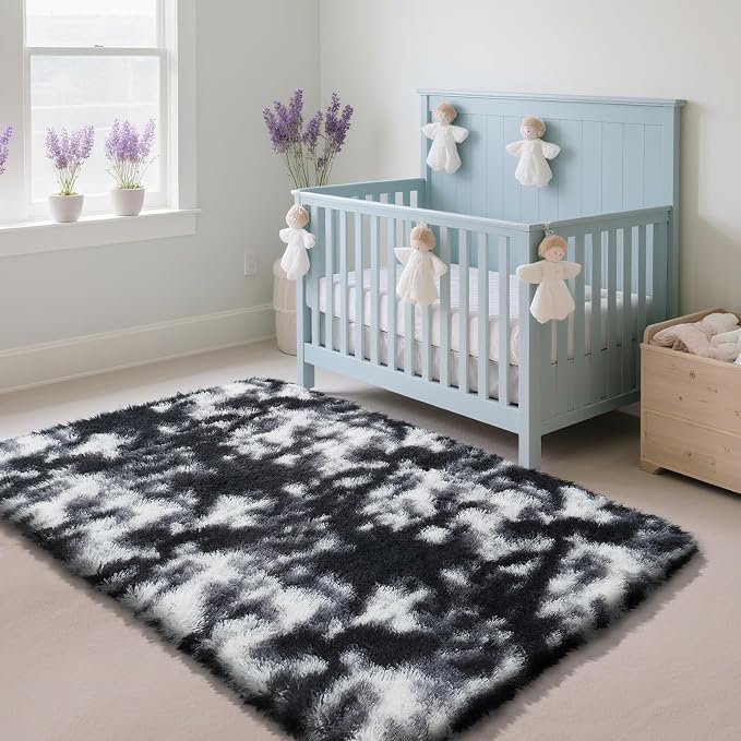 Fluffy Rug Shaggy Area Rug, Mottling Black 3x5 Area Rugs - Image 2