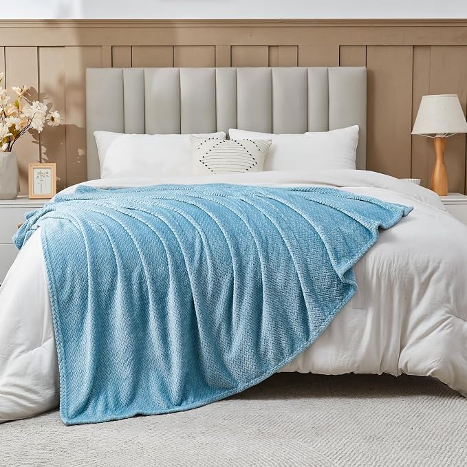 NEWCOSPLAY Super Soft King Blanket Light Blue Premium Silky Flannel Fleece - Image 8