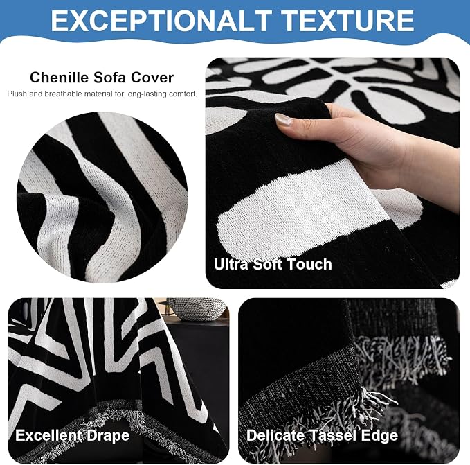 VClife Minimalism Tribal Couch Cover Non Slip White Black Geometric Jacquard - Image 5
