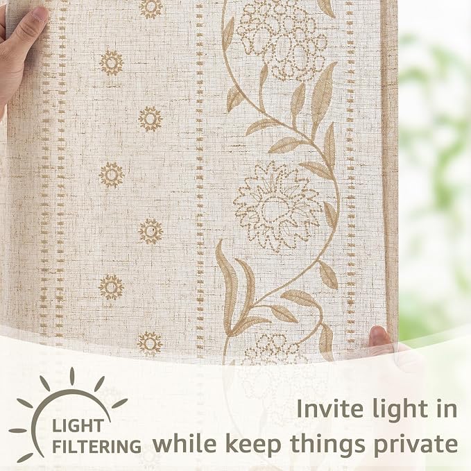 jinchan Winslow Linen Curtains for Bedroom 108 Inches Length Embroidered - Image 5