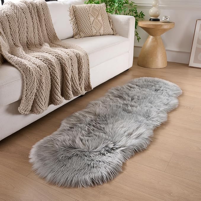 Faux Fur Rug Runner 2x6 ft Gery - Image 4