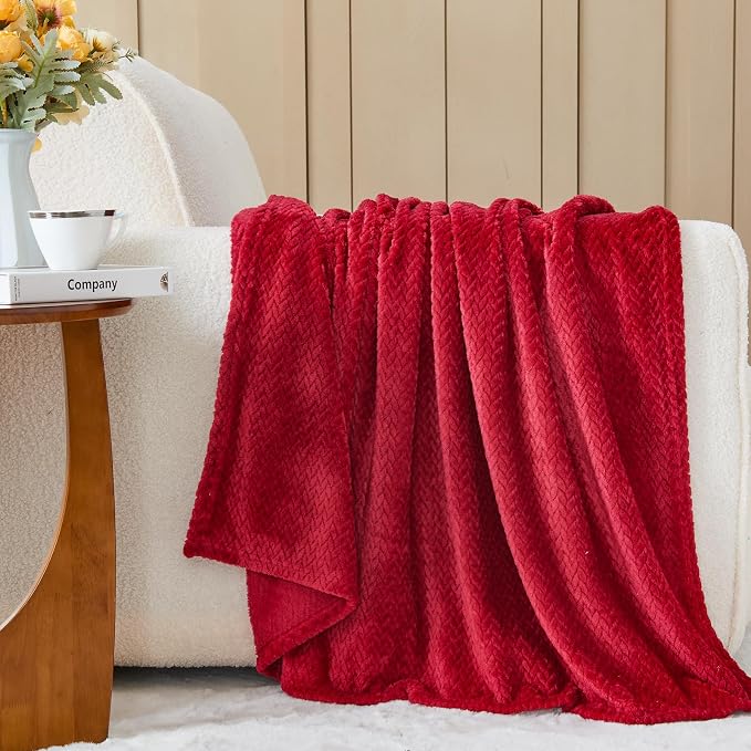 NEWCOSPLAY Super Soft Throw Blanket Red Premium Silky Flannel Fleece Leaves - Image 3