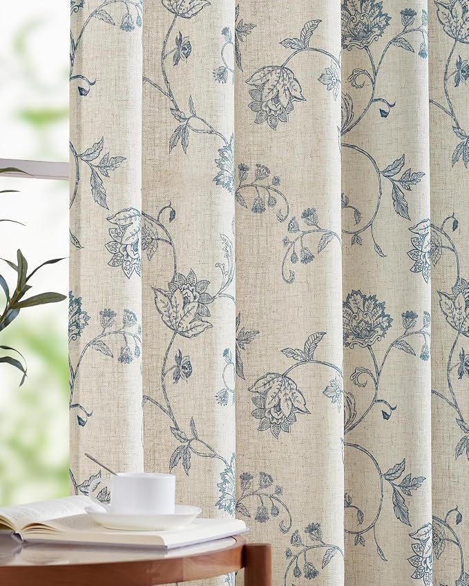 jinchan Linen Curtains Floral Curtain 84 Inch Length by JINCHAN