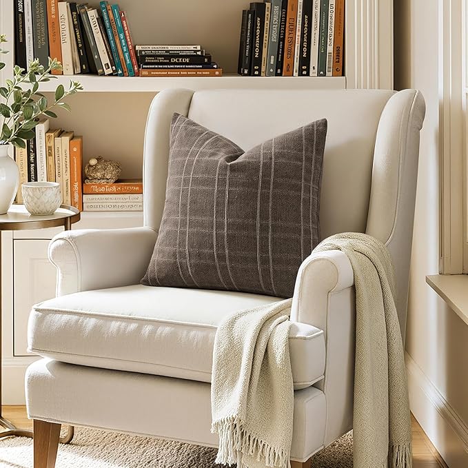 MIULEE Decorative Linen Check Euro Shams Throw Pillow Covers Neutral Farmhouse - Image 6