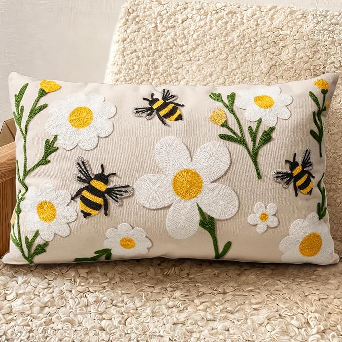 Embroidered Lumbar Pillow Cover 20x12 Inch by Kokaaee