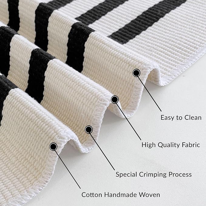 IOHOUZE Black Beige Striped Rug -4'x6' Front Door Rugs Outdoor, Washable Area - Image 7