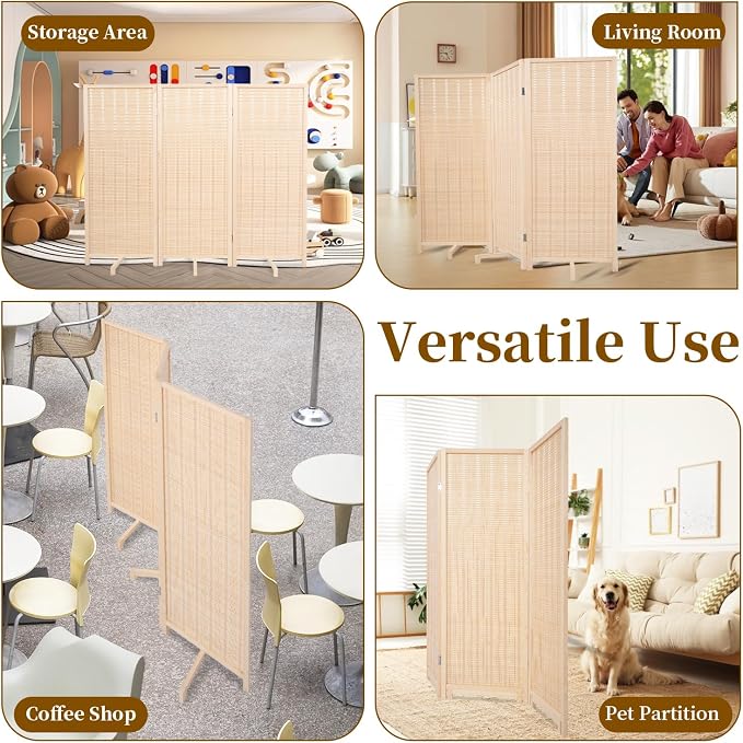 Bamboo Room Divider Panel with 360°Rotating Feet, 3 Panel 47" H Short Folding - Image 7