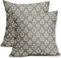 Grey Gray Floral Pillow Covers 22x22 Inch Set of 2, Vintage Flower Block Print by Sivirary