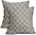 Grey Gray Floral Block Print Pillow Covers 20x20 Inch Set of 2, Vintage Flower by Sivirary