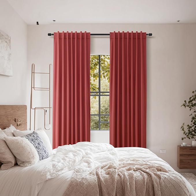 Guken Red 100% Blackout Linen Curtains 108 Inch Length 2 Panels Set - Image 8