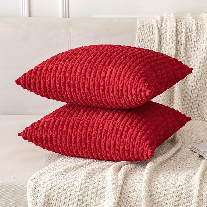 MIULEE Pack of 2 Red Corduroy Decorative Pillow Covers 18x18 Inch Soft Boho - Image 5
