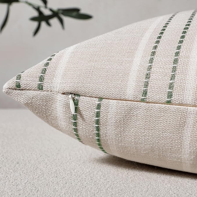 Hckot Spring Throw Pillow Covers 20x20 Set of 2 Green Striped Pillow Covers - Image 3